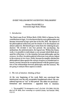 EVERT WILLEM BETH's SCIENTIFIC PHILOSOPHY 1. Introduction