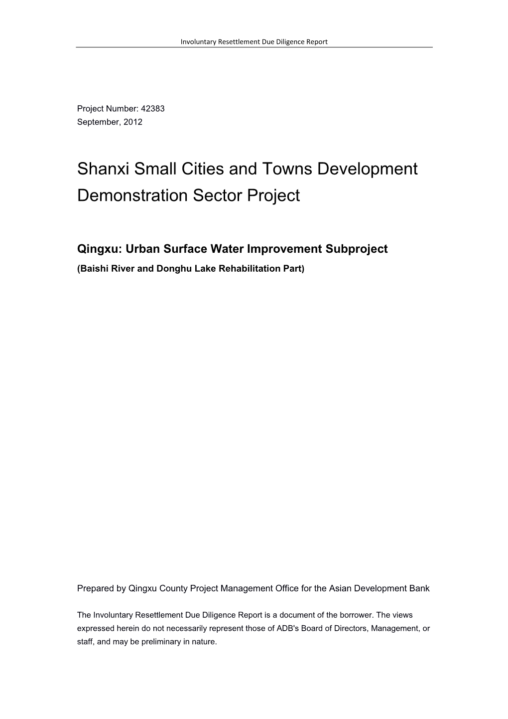 Shanxi Small Cities and Towns Development Demonstration Sector Project