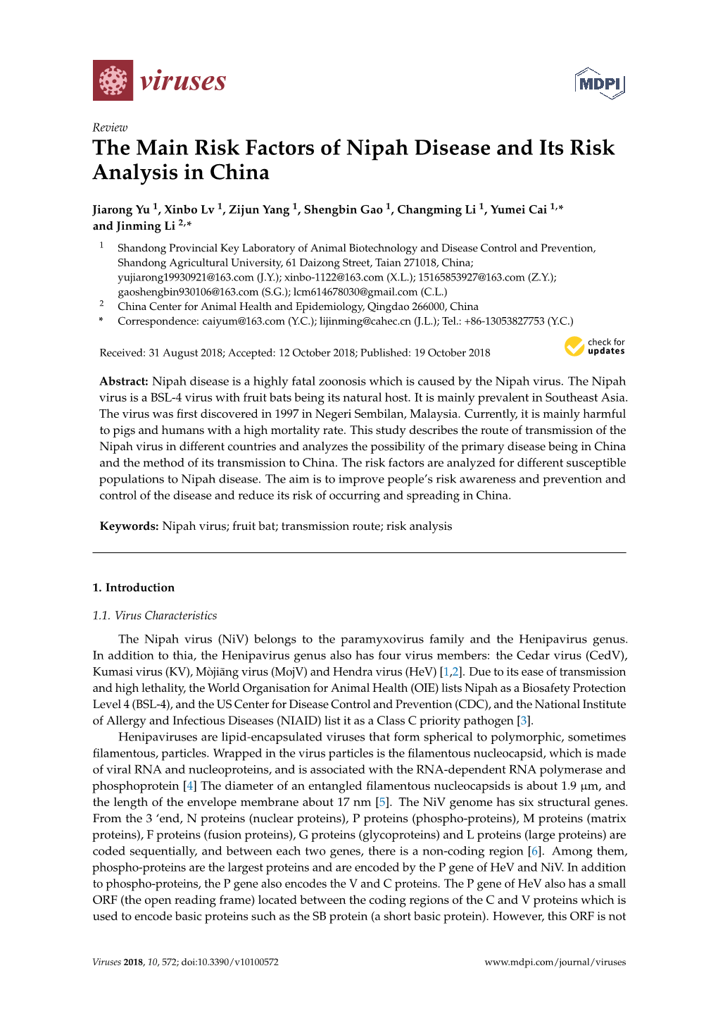The Main Risk Factors of Nipah Disease and Its Risk Analysis in China