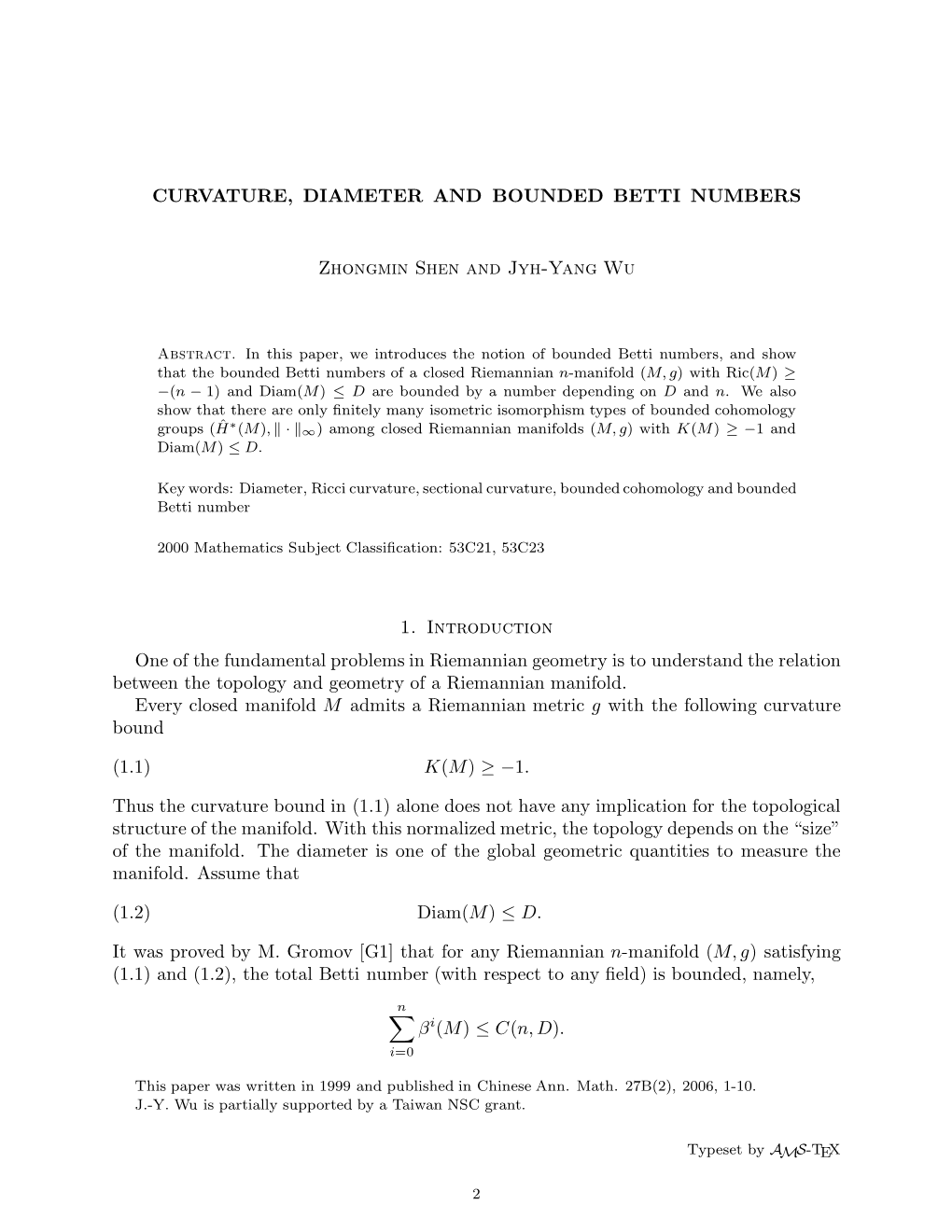 Curvature, Diameter and Bounded Betti Numbers