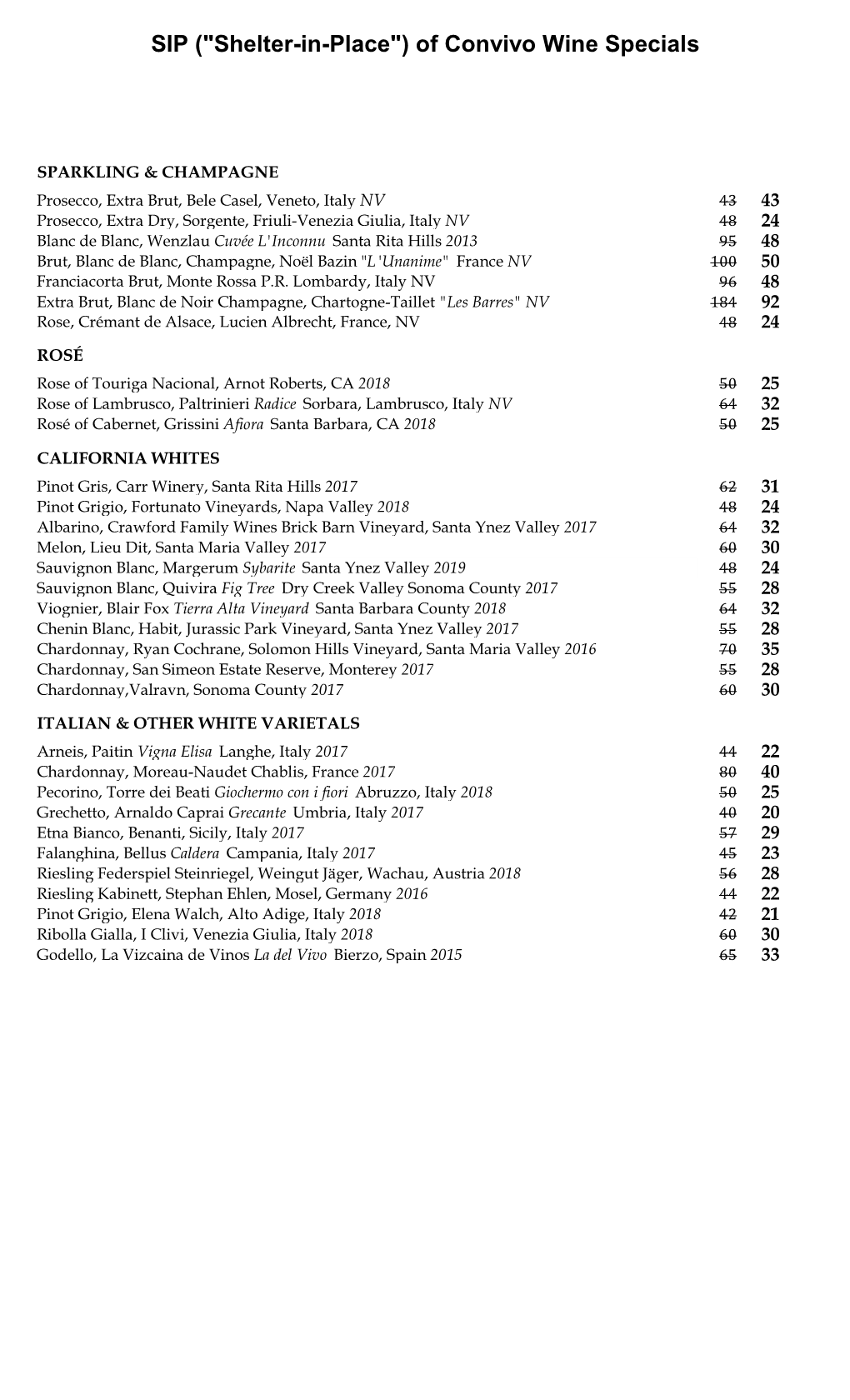 Cvo Wine List New 05.20.20