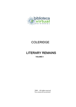 Coleridge Literary Remains