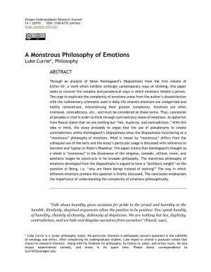 A Monstrous Philosophy of Emotions Luke Currie*, Philosophy
