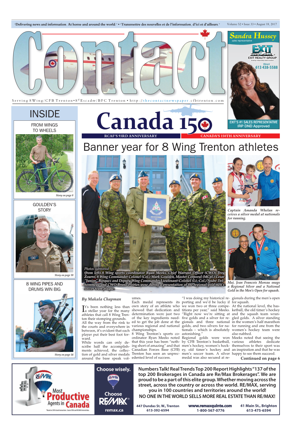 Canada 15 RCAF's 93RD ANNIVERSARY CANADA's 150TH ANNIVERSARY Banner Year for 8 Wing Trenton Athletes