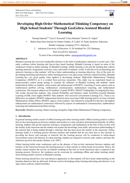 Developing High-Order Mathematical Thinking Competency on High School Students’ Through Geogebra-Assisted Blended Learning