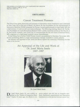 Dr Josef Maria Issels, Cancer Research.Pdf