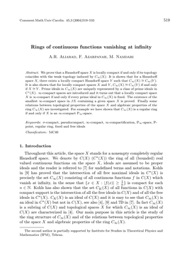 Rings of Continuous Functions Vanishing at Infinity