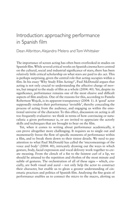 Introduction: Approaching Performance in Spanish Film