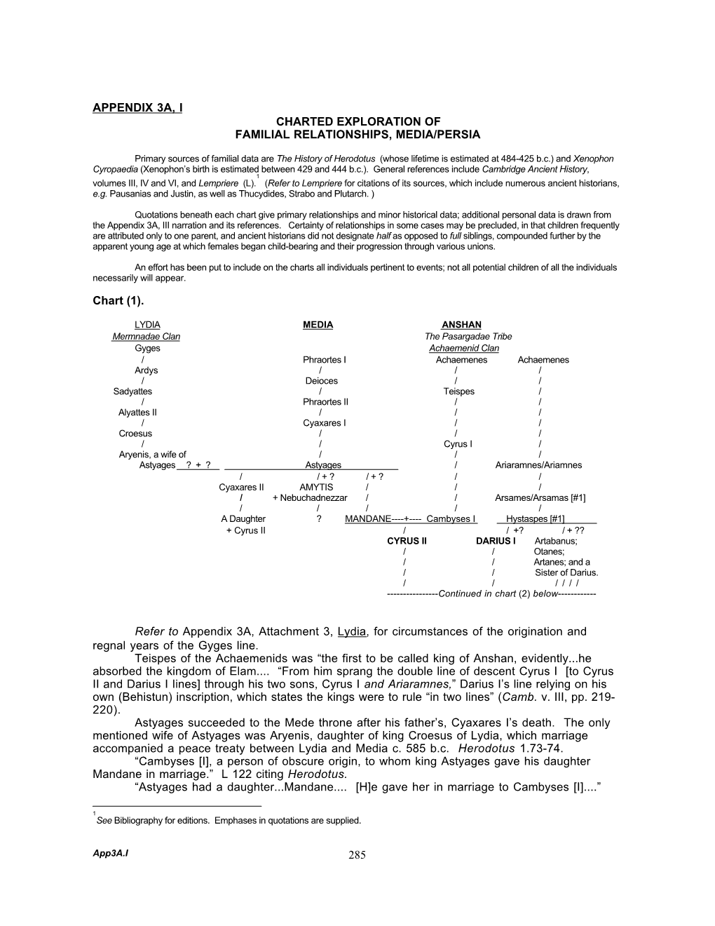 285 Appendix 3A, I Charted Exploration of Familial