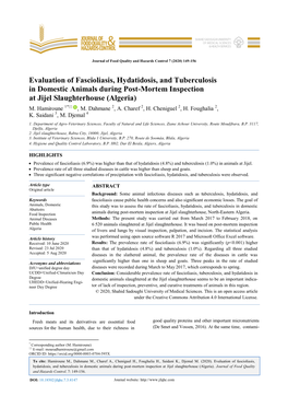 Evaluation of Fascioliasis, Hydatidosis, and Tuberculosis in Domestic Animals During Post-Mortem Inspection at Jijel Slaughterhouse (Algeria) M