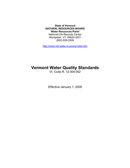 Vermont Water Quality Standards Vt