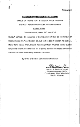 Ann -X R ELECTION COMMISSION of PAKISTAN OFFICE of THE
