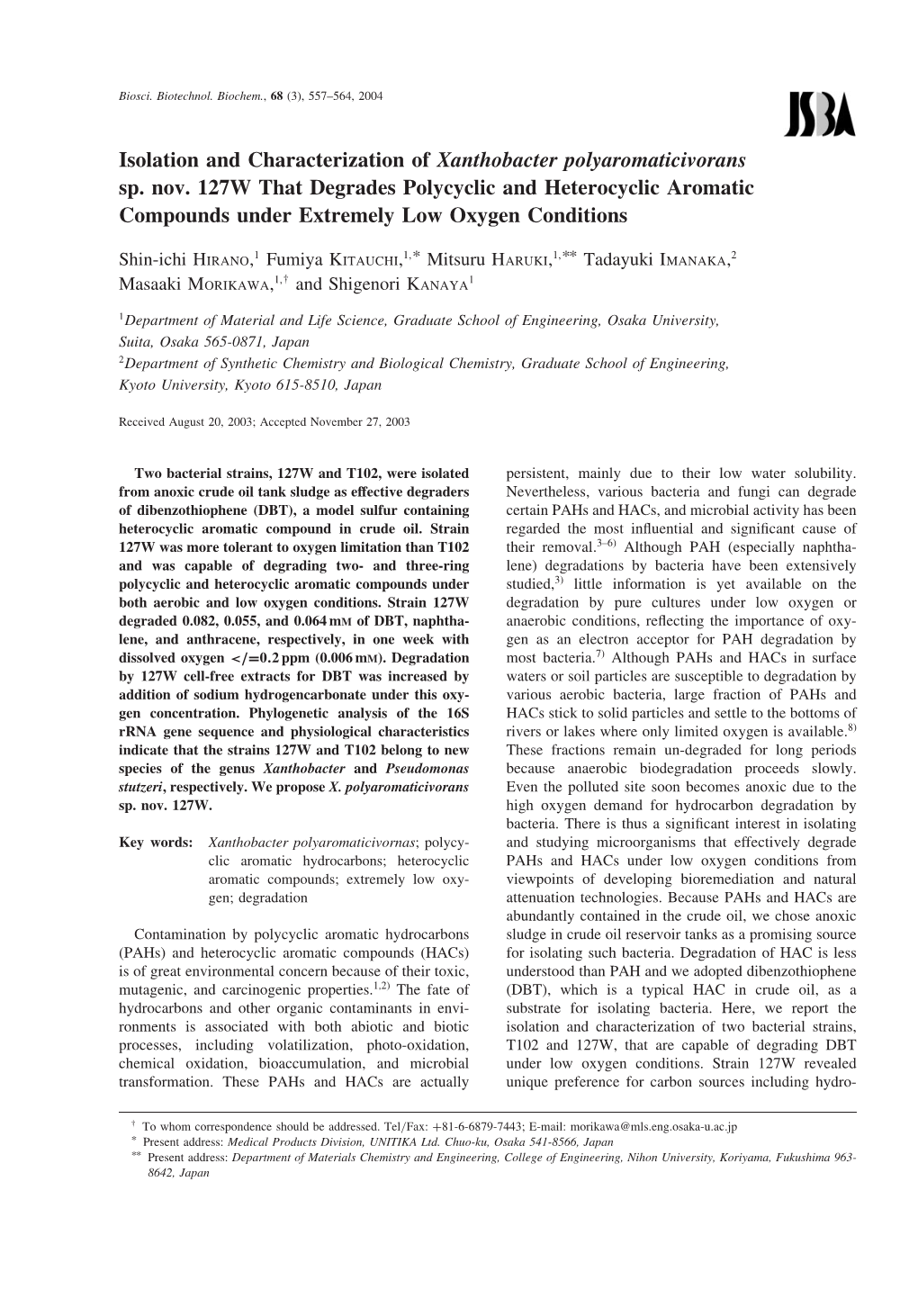 Isolation and Characterization of Xanthobacter Polyaromaticivorans Sp. Nov. 127W That Degrades Polycyclic and Heterocyclic Arom