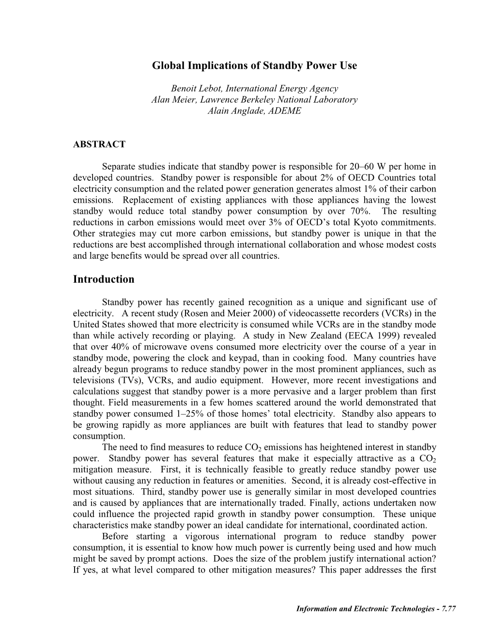 Global Implications of Standby Power Use