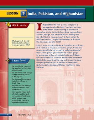 LESSON 3 India, Pakistan, and Afghanistan G Stan India, Pakistan, and Afghanis