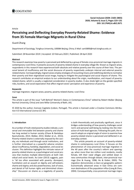 Perceiving and Deflecting Everyday Poverty-Related Shame: Evidence from 35 Female Marriage Migrants in Rural China