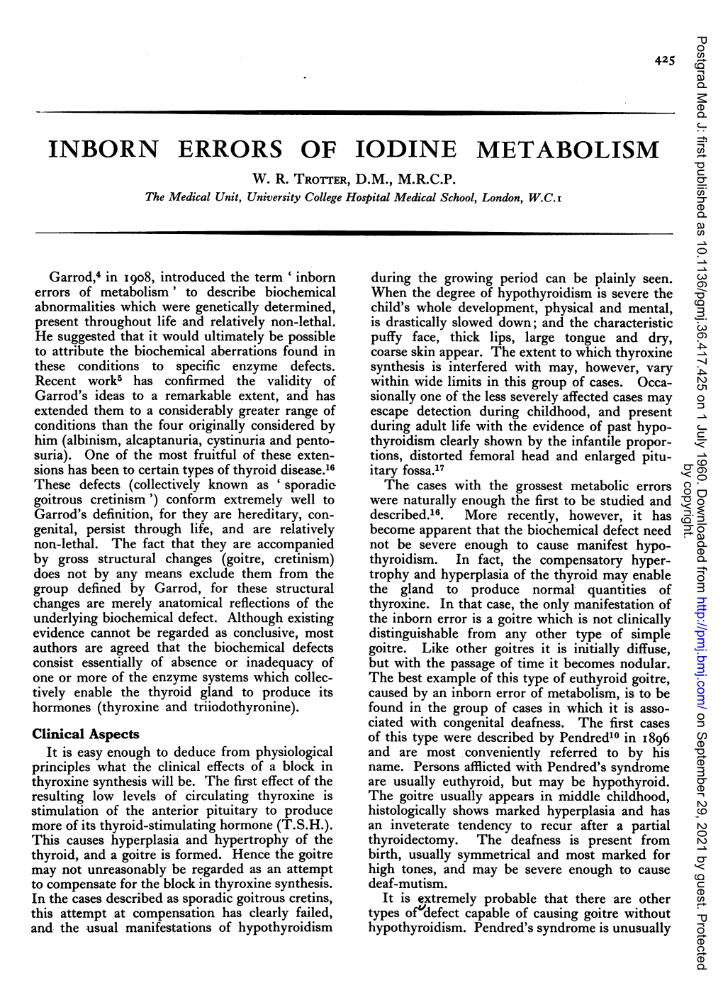 Inborn Errors of Iodine Metabolism W