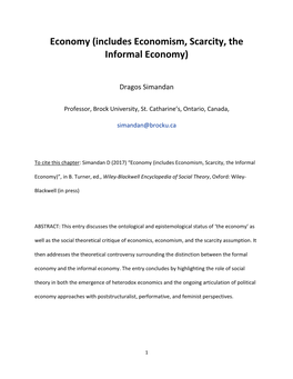 Economy (Includes Economism, Scarcity, the Informal Economy)