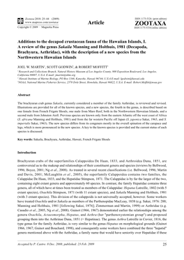 Zootaxa, Additions to the Decapod Crustacean Fauna of the Hawaiian