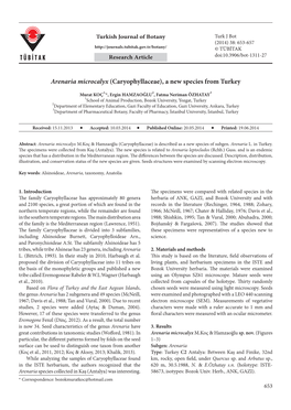 Arenaria Microcalyx (Caryophyllaceae), a New Species from Turkey