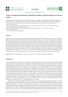 A First Assessment of Lichenized Arthoniales in Bolivia with Descriptions of Two New Species