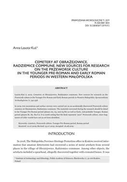 Cemetery at Obrażejowice, Radziemice Commune. New Sources for Research on the Przeworsk Culture in the Younger Pre-Roman and Early Roman Periods in Western Małopolska
