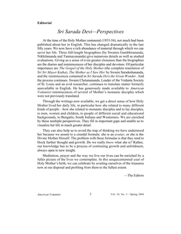 Sri Sarada Devi—Perspectives