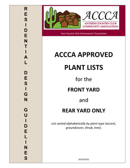 Approved Plant List - Front Yard