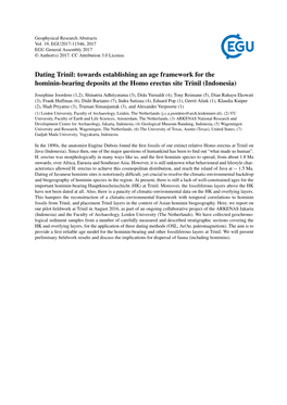 Dating Trinil: Towards Establishing an Age Framework for the Hominin-Bearing Deposits at the Homo Erectus Site Trinil (Indonesia)