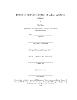 Detection and Classification of Whale Acoustic Signals
