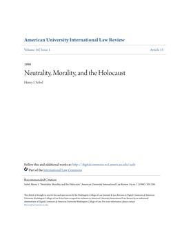 Neutrality, Morality, and the Holocaust Henry I