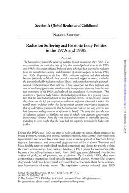 Radiation Suffering and Patriotic Body Politics in the 1970S and 1980S