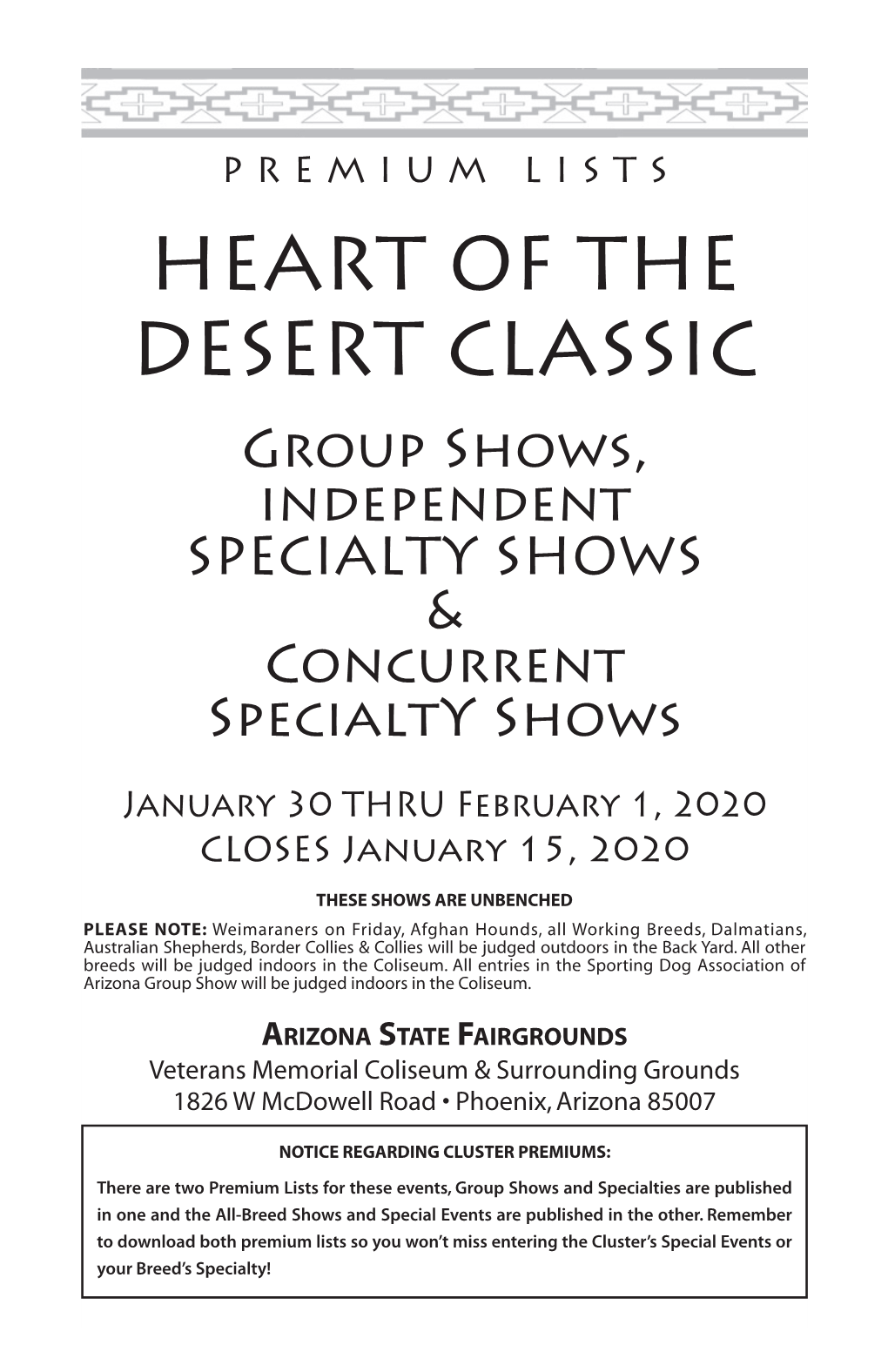 HEART of the DESERT CLASSIC Group Shows, Independent SPECIALTY SHOWS & Concurrent Specialty Shows