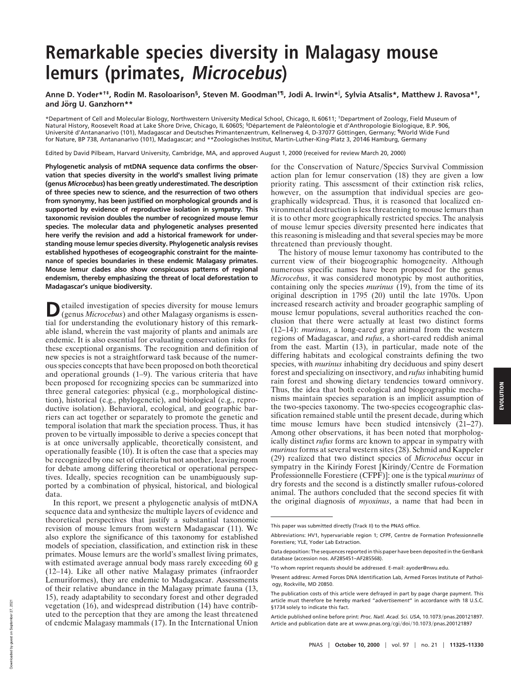 Remarkable Species Diversity in Malagasy Mouse Lemurs (Primates, Microcebus)