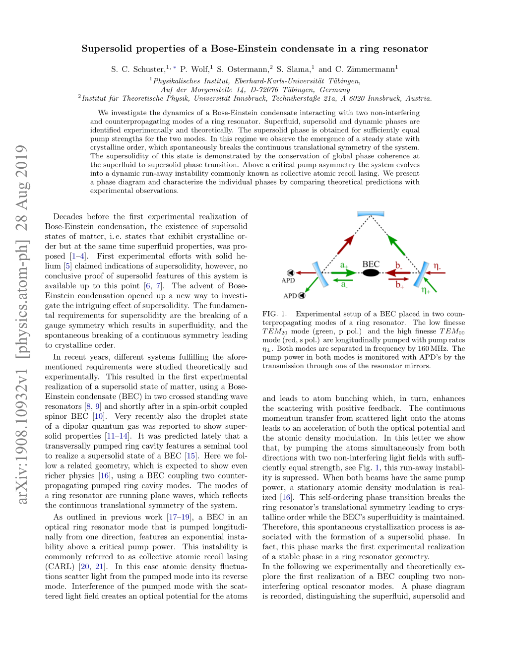 Arxiv:1908.10932V1 [Physics.Atom-Ph] 28 Aug 2019 the Continuous Translational Symmetry of the System