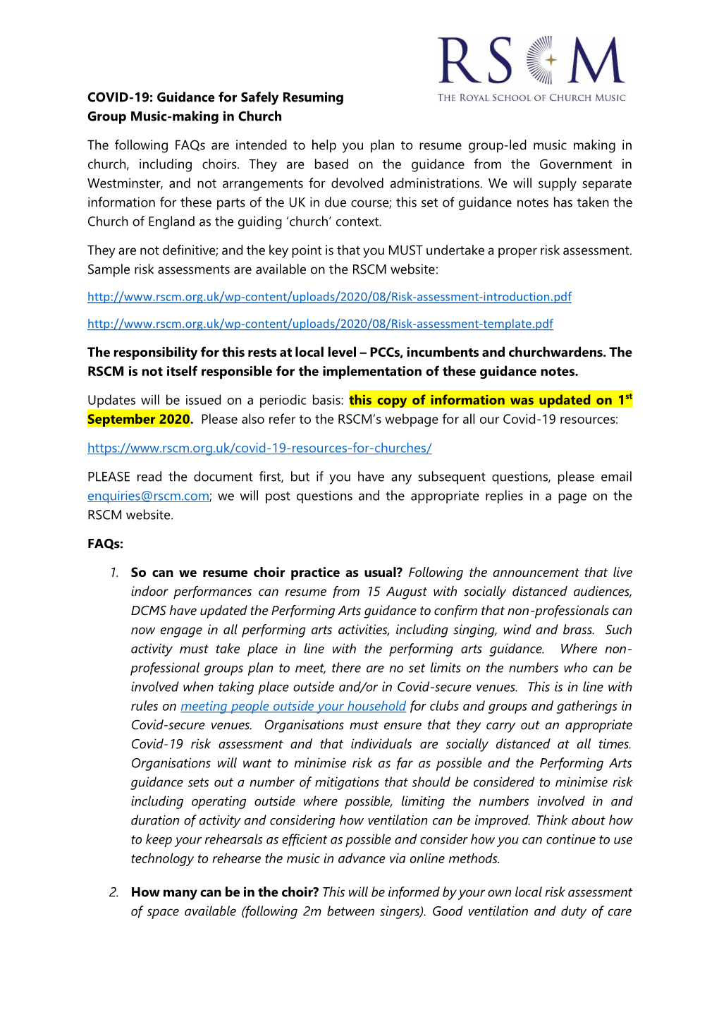 COVID-19: Guidance for Safely Resuming Group Music-Making in Church