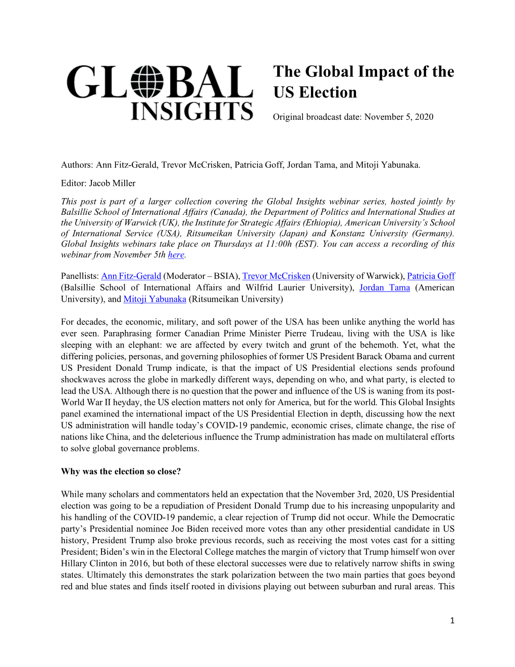 The Global Impact of the US Election