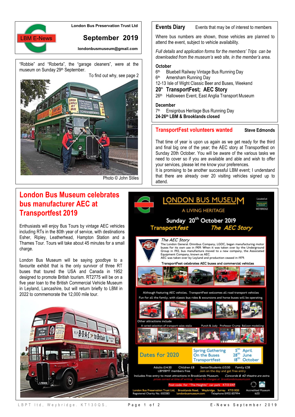 London Bus Museum Celebrates Bus Manufacturer AEC at Transportfest 2019