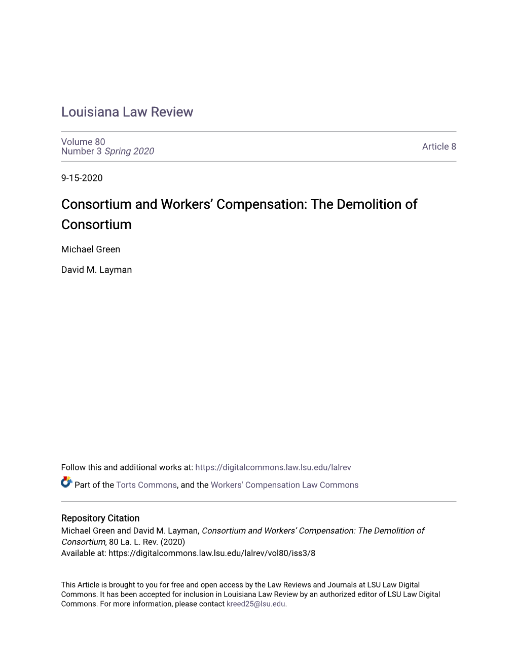 Consortium and Workers' Compensation: the Demolition of Consortium