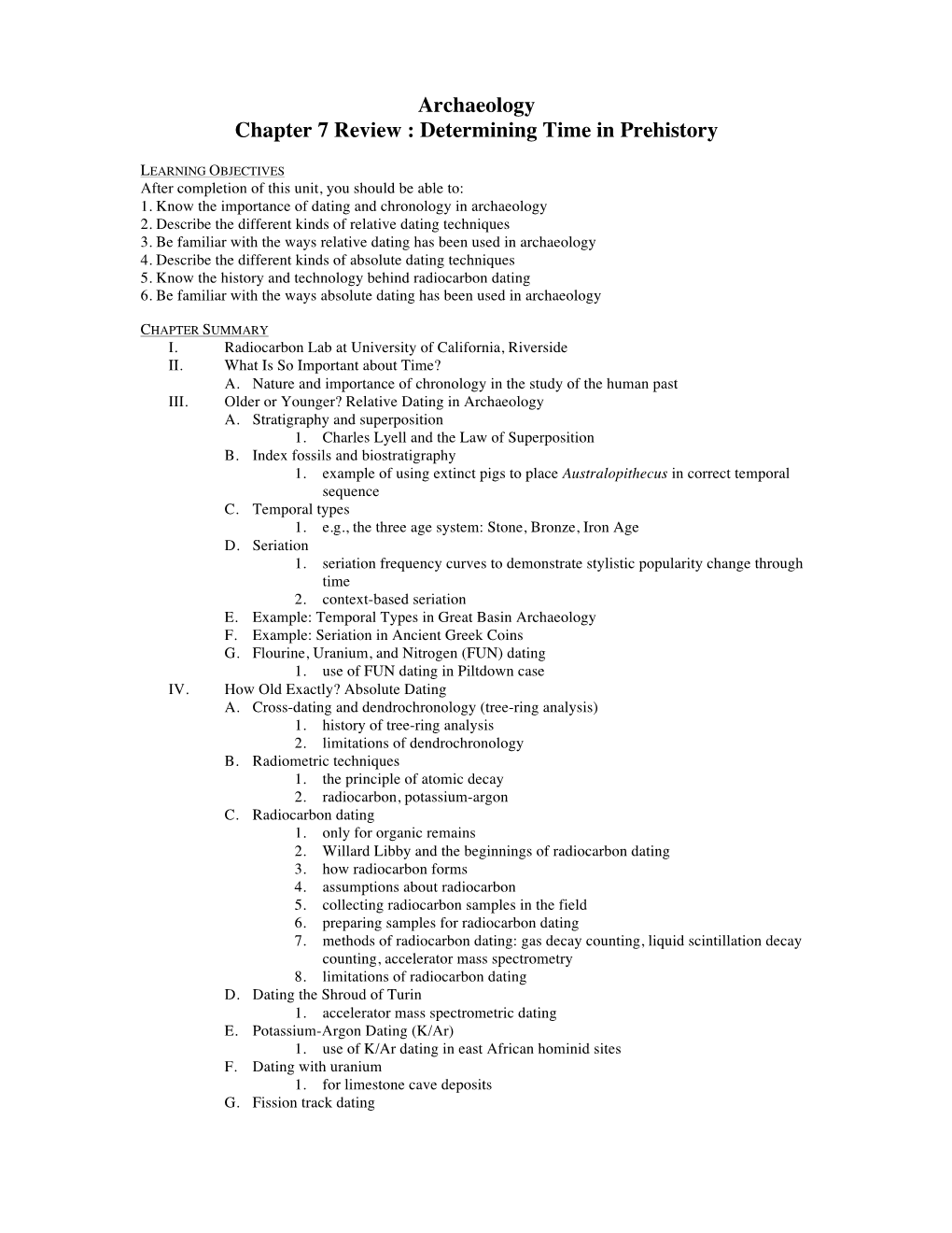 Archaeology Chapter 7 Review : Determining Time in Prehistory