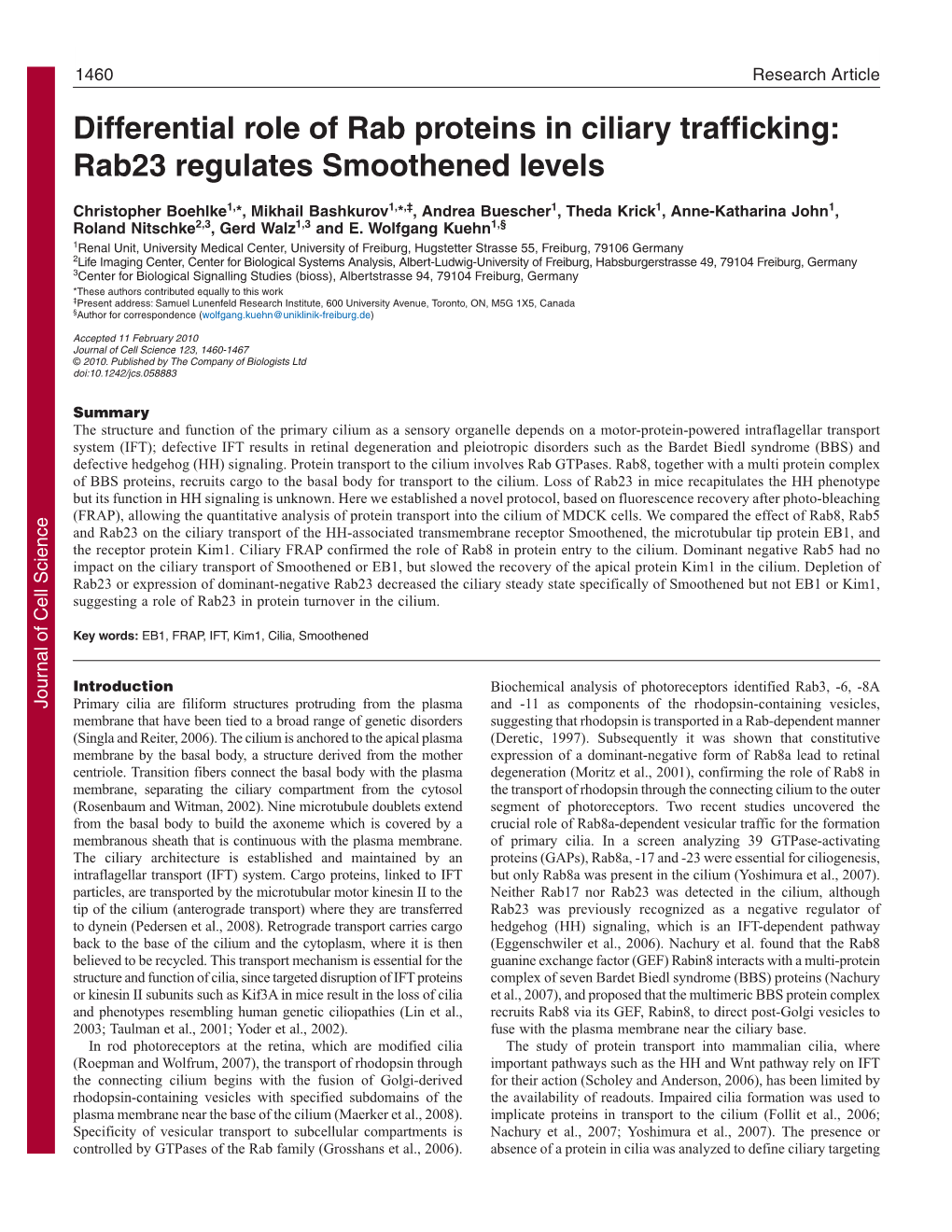 Differential Role of Rab Proteins in Ciliary Trafficking: Rab23 Regulates Smoothened Levels