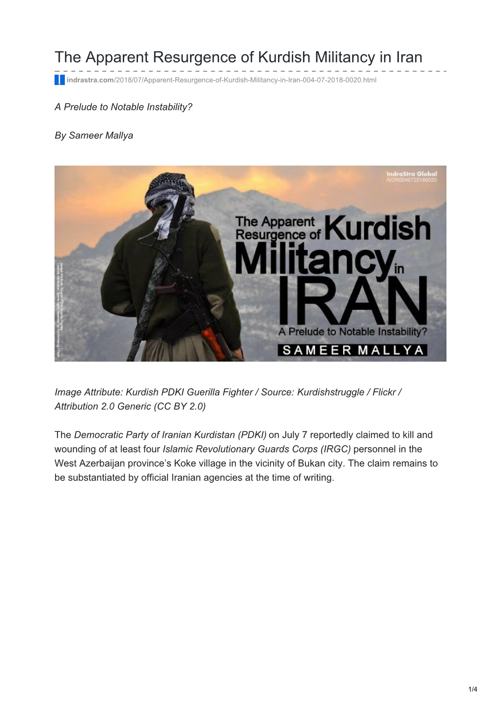 Indrastra.Com-The Apparent Resurgence of Kurdish Militancy In