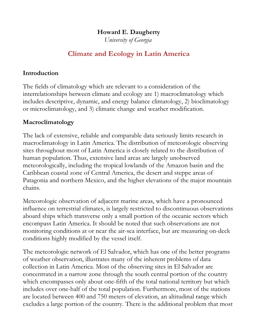 Climate and Ecology in Latin America