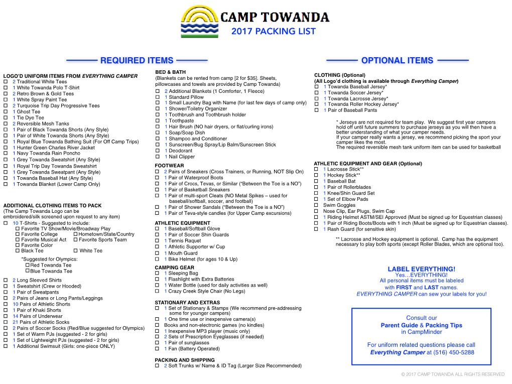 Towanda Packing List 1-6-17 VERSION