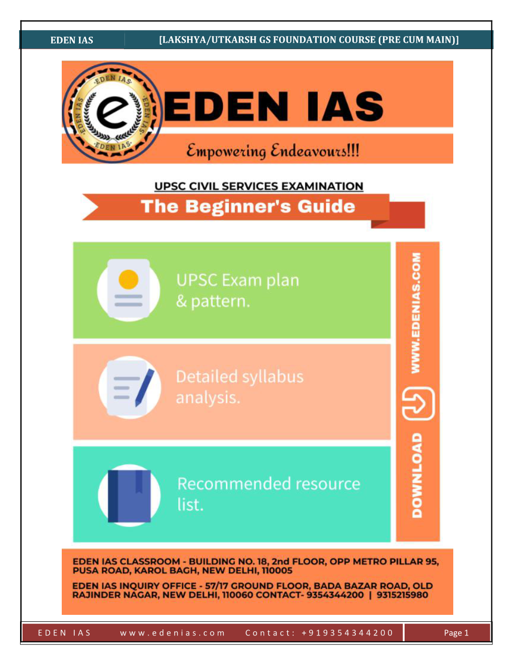 Eden Ias [Lakshya/Utkarsh Gs Foundation Course (Pre Cum Main)]