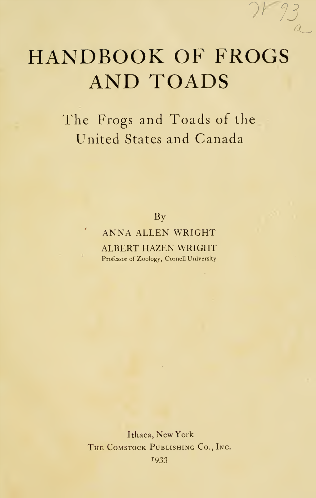 Handbook of Frogs and Toads ... of the United States and Canada