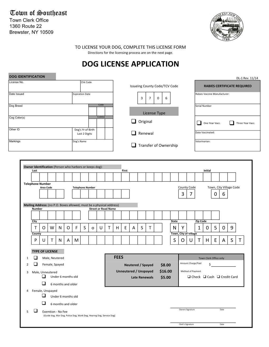 Dog License Application