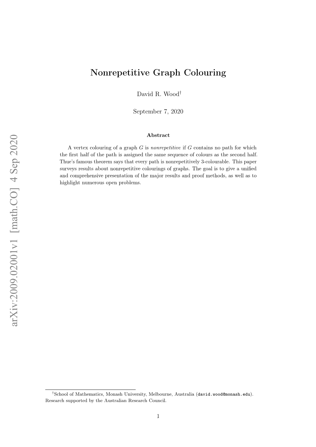 Nonrepetitive Graph Colouring