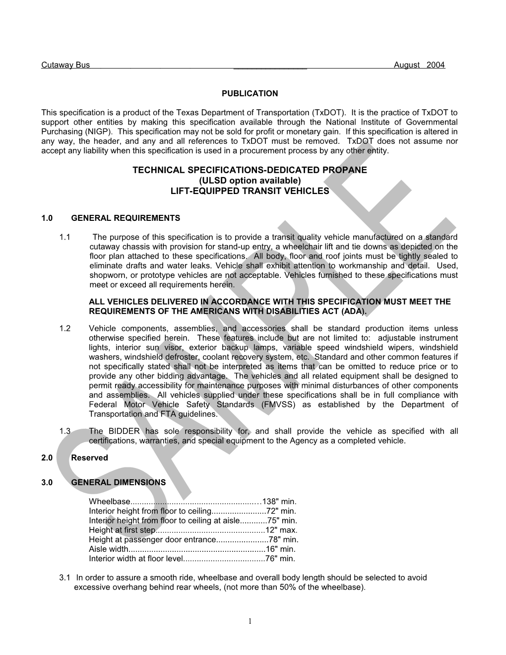 Technical Specifications-Dedicated Propane