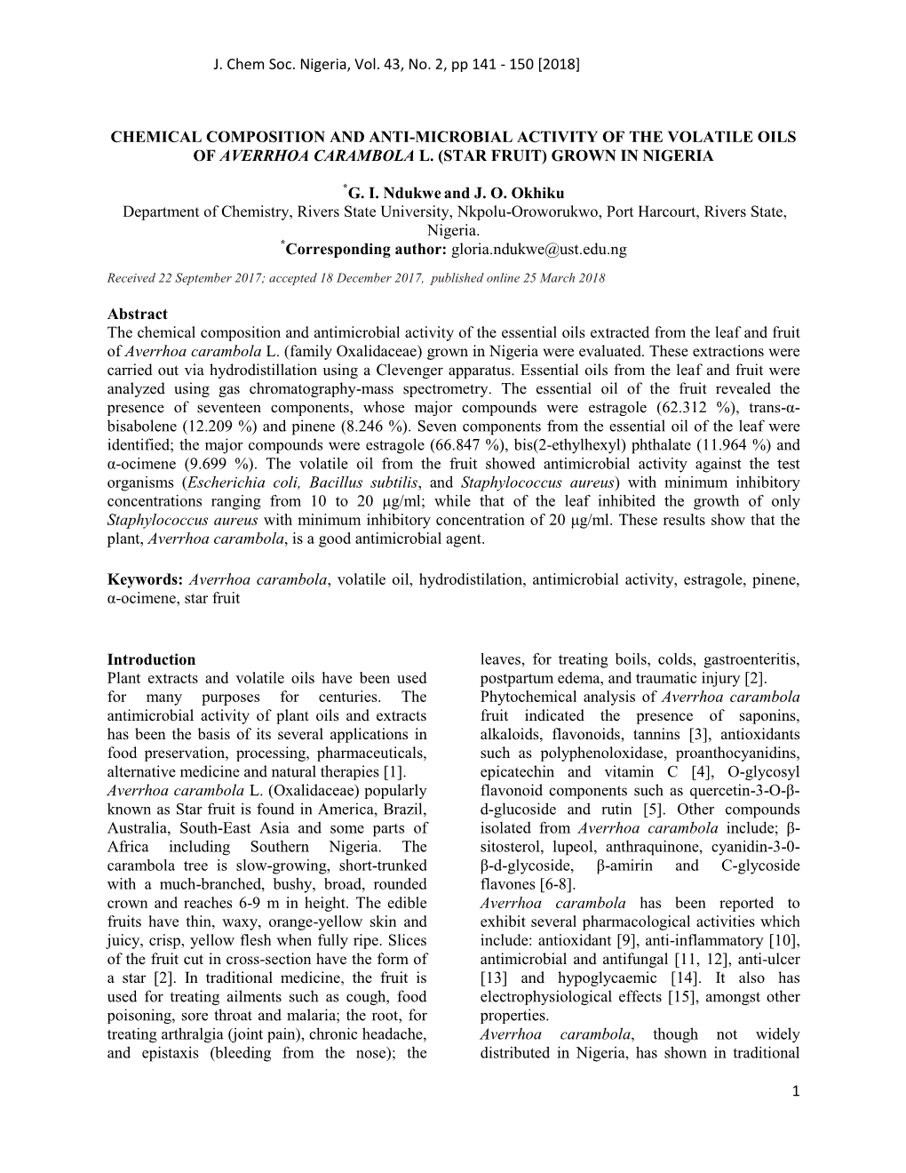 1 Chemical Composition and Anti-Microbial Activity of the Volatile